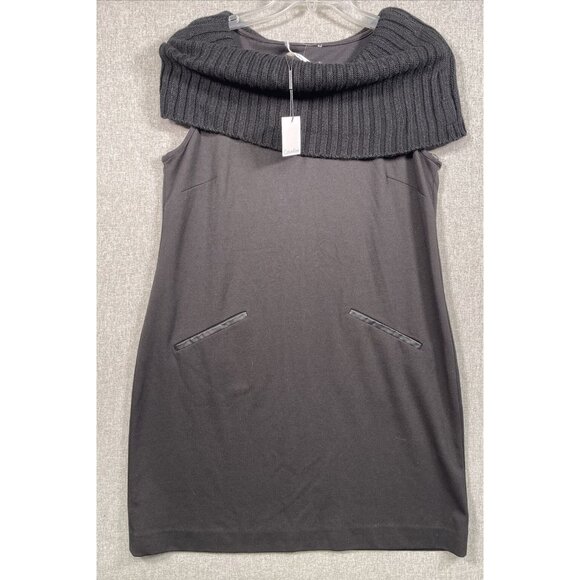 Calvin Klein Women's Sheath Style Dress Size L Black Sleeveless Sweater Collar